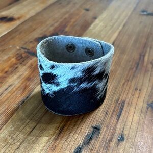 Cowhide Snap Cuff Bracelet in Black and White